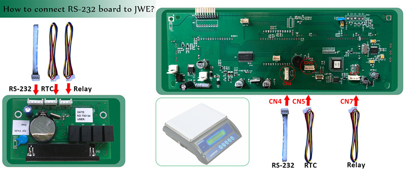 cómo conectar rs-232+rtc+placa de relés a la báscula JWE
