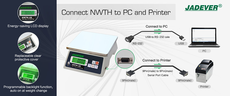 Báscula de pesaje Jadever NWTH conectar a PC e impresora