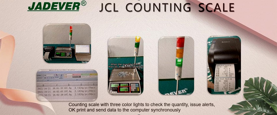 Balanzas contadoras con luces de tres colores para comprobar la cantidad, emitir alertas, imprimir OK y enviar datos al ordenador de forma sincrónica
