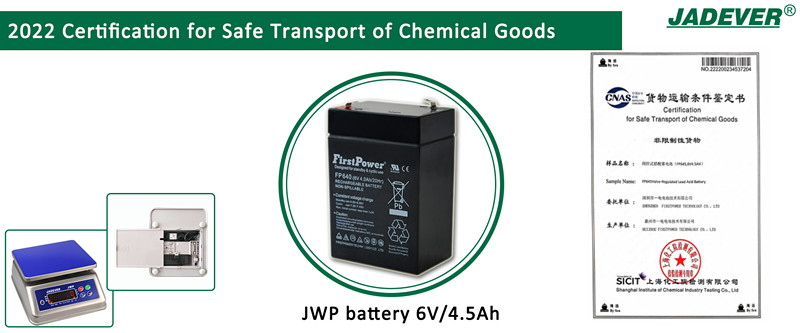 2022 Certificación para Transporte Seguro de Productos Químicos de batería JWP 6V/4.5Ah
