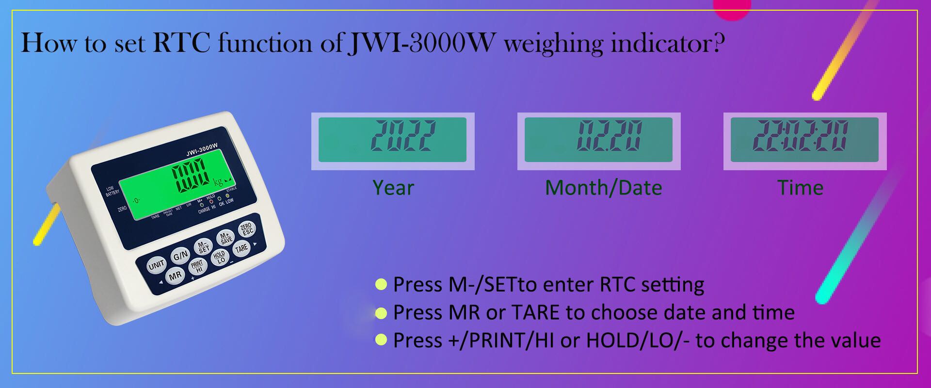 cómo configurar la función RTC del indicador de pesaje industrial JWI-3000W
